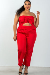 Ladies fashion plus size bow detail at front strapless jumpsuit palazzo pants