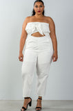 Ladies fashion plus size bow detail at front strapless jumpsuit palazzo pants