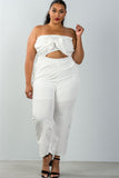 Ladies fashion plus size bow detail at front strapless jumpsuit palazzo pants