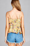 Ladies fashion plus size heart neck w/self tie detail floral print cami woven top