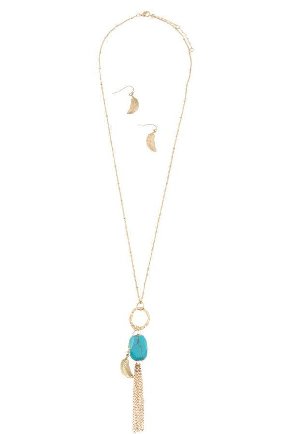 Ladies handmade faux gem chain tassel pendant necklace set
