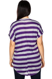 Ladies fashion plus size round neckline striped and destroyed cutout tee