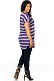 Ladies fashion plus size round neckline striped and destroyed cutout tee