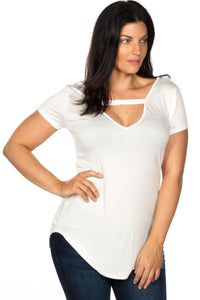 Ladies fashion plus size off white cut out criss cross back top