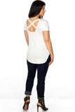 Ladies fashion plus size off white cut out criss cross back top