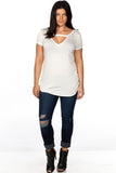 Ladies fashion plus size off white cut out criss cross back top