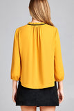 Ladies fashion plus size 3/4 sleeve contrast color tie woven top