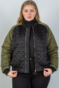 Ladies fashion plus size black & olive quilted bomber jacket