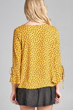 Ladies fashion plus size 3/4 w/bell sleeve round neck dot print crepe woven top