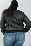 Ladies fashion plus size fully lined peacock pleather bomber jacket