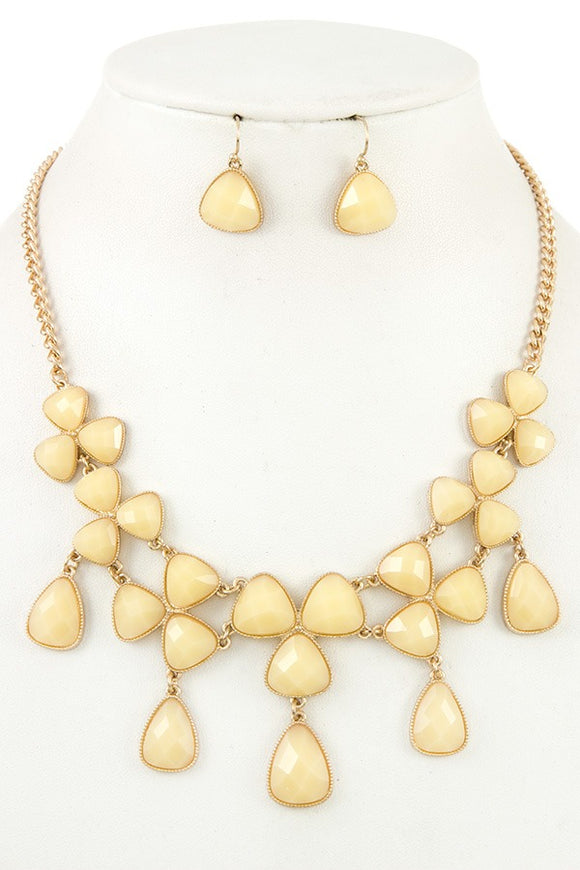 Ladies fashion faceted link bib necklace set