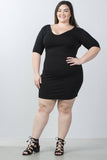 Ladies fashion plus size 3/4 sleeve back lace detail mini dress