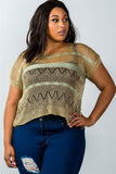 Ladies fashion plus size dropped shoulders gold metallic knitted top