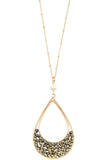 Woven bead teardrop pendant long necklace