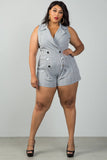 Ladies fashion plus size mini length grey glen plaid surplice romper