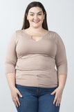 Ladies fashion plus size scoopneck keyhole casual top