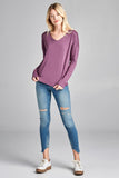 Ladies fashion plus size long dolman sleeve v-neck rayon spandex knit top