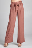Ladies fashion plus size self ribbon detail long wide leg dot print woven pants