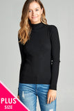 Ladies fashion plus size long sleeve turtle neck fitted rib sweater top