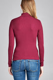 Ladies fashion plus size long sleeve turtle neck fitted rib sweater top