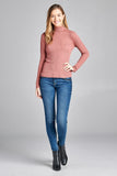 Ladies fashion plus size long sleeve turtle neck fitted rib sweater top