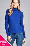 Ladies fashion plus size long sleeve turtle neck fitted rib sweater top