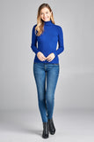 Ladies fashion plus size long sleeve turtle neck fitted rib sweater top