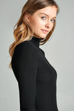 Ladies fashion plus size long sleeve turtle neck fitted rib sweater top