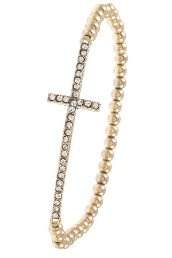 Rhinestone pave beaded cross bracelet