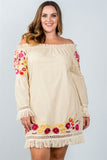 Ladies fashion plus size frayed embroidered floral dress