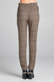 Ladies fashion plus size self ribbon detail long leg checked print woven pants