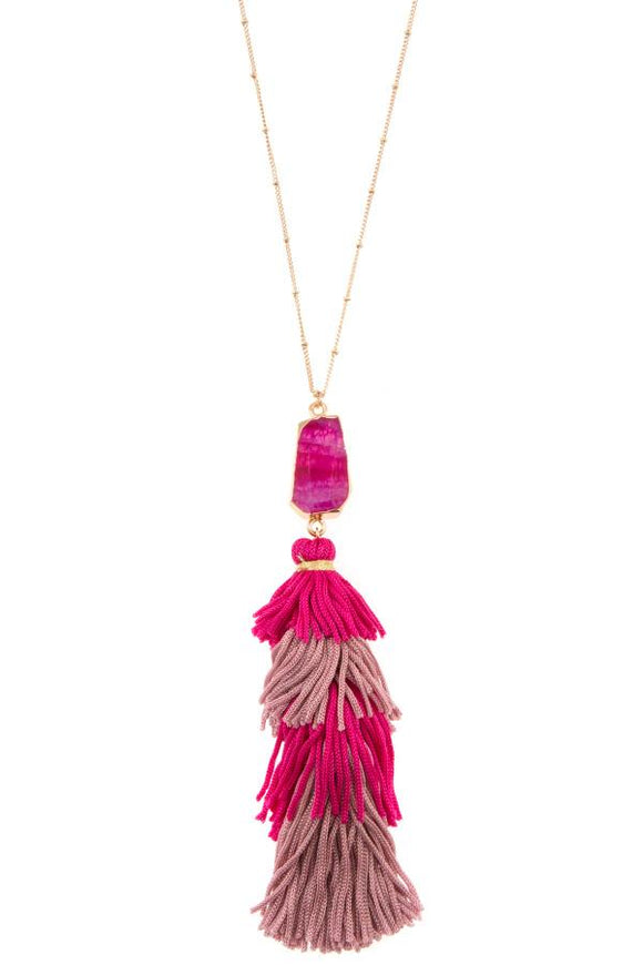 Multi link tassel pendant elongated necklace