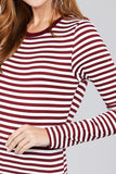 Ladies fashion plus sizelong sleeve crew neck striped dty brushed top