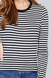 Ladies fashion plus sizelong sleeve crew neck striped dty brushed top