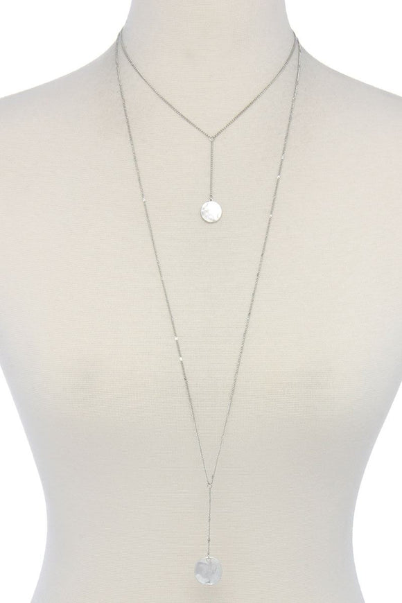 Hammered disc pendant drop layered necklace