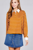 Ladies fashion plus size long sleeve striped dty brushed shirts