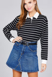 Ladies fashion plus size long sleeve striped dty brushed shirts