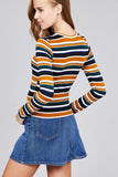 Ladies fashion plus size long sleeve crew neck multi striped dty brushed top