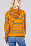 Ladies fashion plus size long sleeve hoodie w/drawstring stripe french terry top