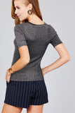 Ladies fashion plus size short sleeve crew neck metalic knit top