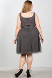 Ladies fashion plus size lace top midi dress with tulle skirt