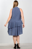 Ladies fashion plus size draped-ruffle front sleeveless swing mini dress