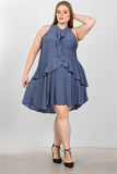 Ladies fashion plus size draped-ruffle front sleeveless swing mini dress