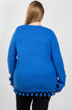 Ladies fashion plus size blue pom-pom hem sweater