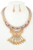 Multi cord fringe ornate bib necklace set