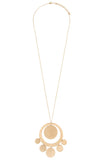 Textured disk link pendant long necklace