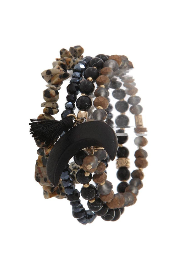 Semi precious stone tassel stretch bracelet