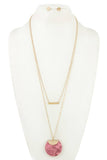 Reptile print and bar pendant long necklace set