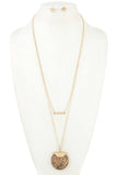 Reptile print and bar pendant long necklace set