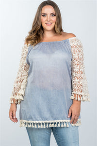 Ladies fashion plus size boho off the shoulder tassel top